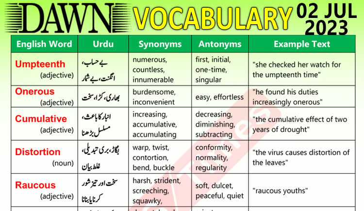 Daily DAWN News Vocabulary with Urdu Meaning (02 July 2023)