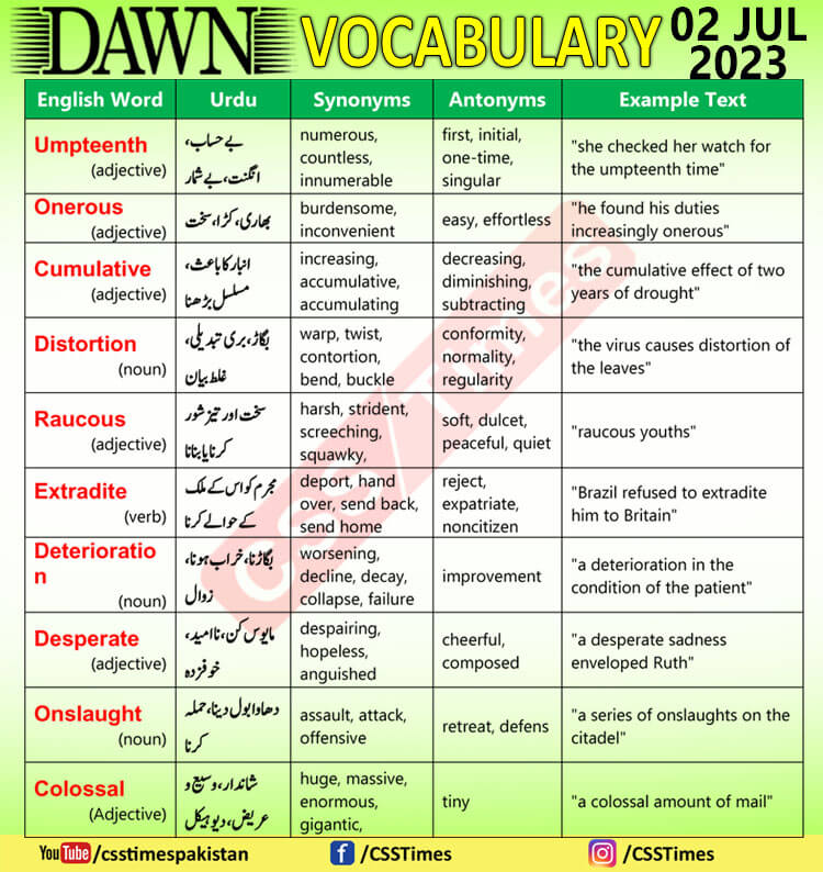 Daily DAWN News Vocabulary with Urdu Meaning (02 July 2023)
