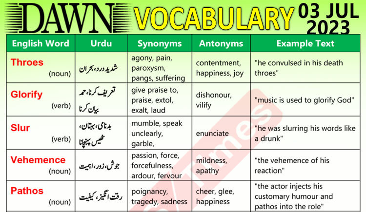 Daily DAWN News Vocabulary with Urdu Meaning (03 July 2023)