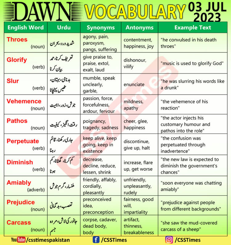 Daily DAWN News Vocabulary with Urdu Meaning (03 July 2023)