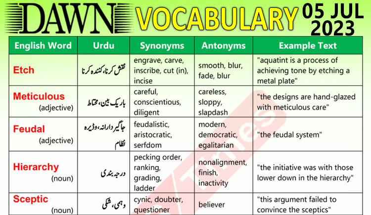 Daily DAWN News Vocabulary with Urdu Meaning (05 July 2023)