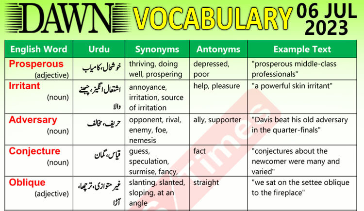 Daily DAWN News Vocabulary with Urdu Meaning (06 July 2023)