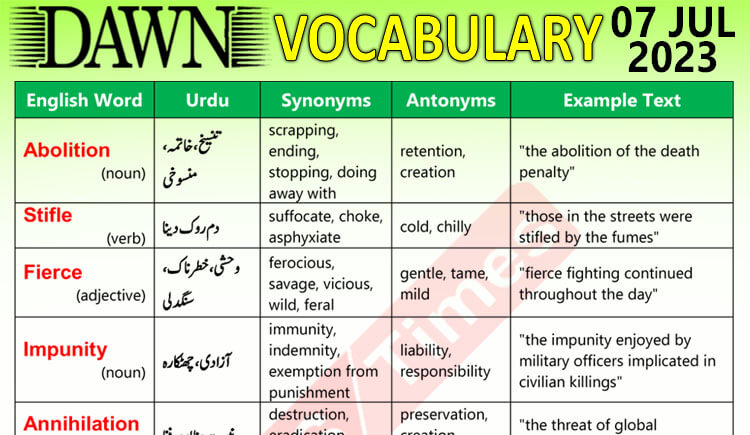 Daily DAWN News Vocabulary with Urdu Meaning (07 July 2023)
