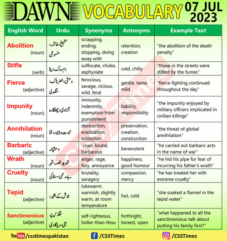 Daily DAWN News Vocabulary with Urdu Meaning (07 July 2023)