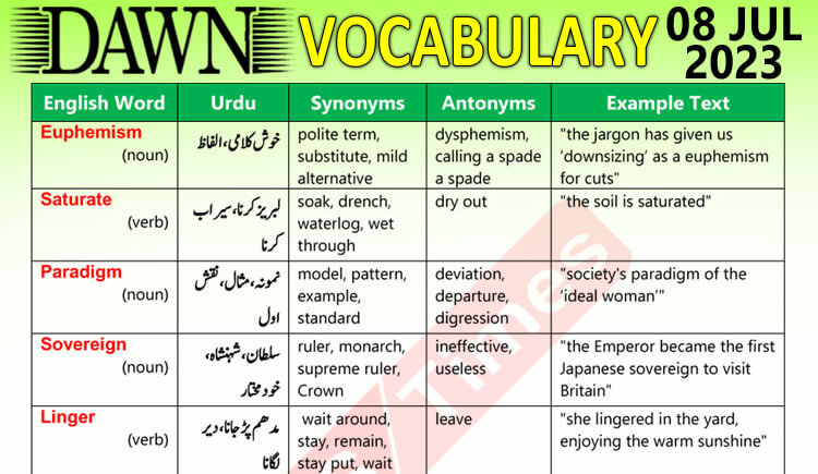 Daily DAWN News Vocabulary with Urdu Meaning (08 July 2023)