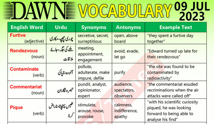 Daily DAWN News Vocabulary with Urdu Meaning (09 July 2023)
