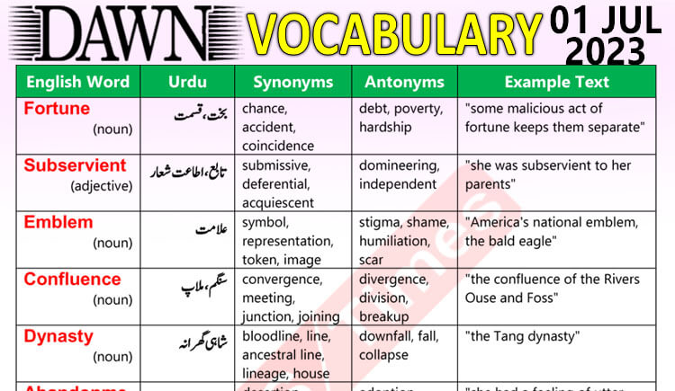 Daily DAWN News Vocabulary with Urdu Meaning (01 July 2023)