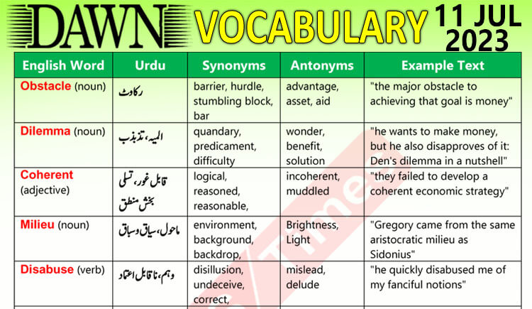 Daily DAWN News Vocabulary with Urdu Meaning (11 July 2023)