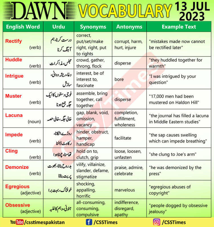 Daily DAWN News Vocabulary with Urdu Meaning (13 July 2023)