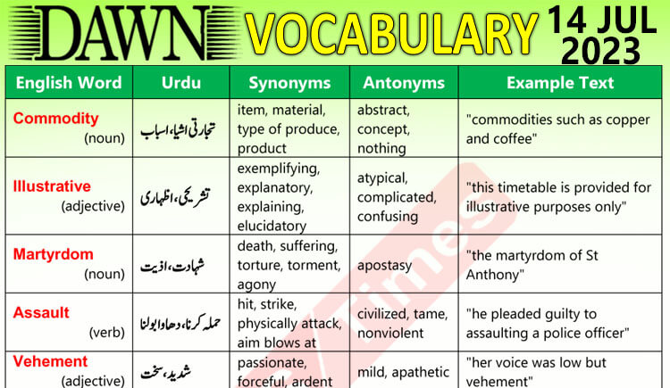 Daily Dawn Vocabulary with Urdu Meaning 02 September 2019