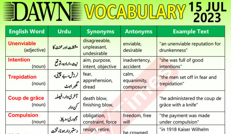 Daily DAWN News Vocabulary with Urdu Meaning (15 July 2023)