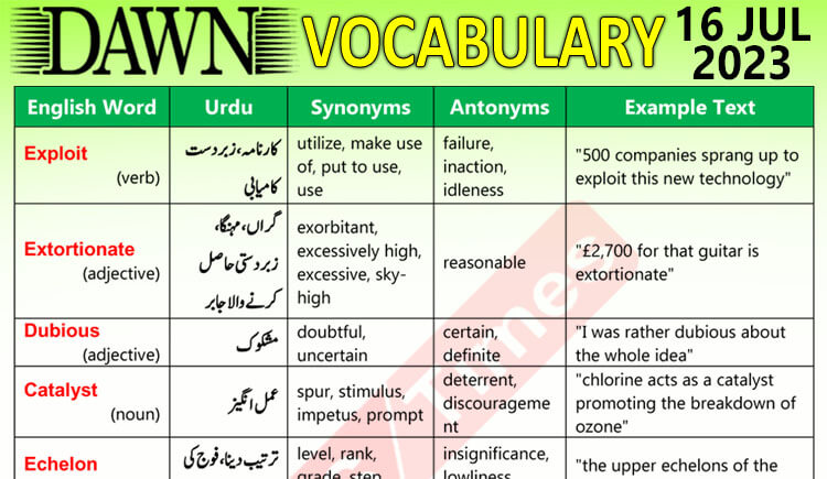 Daily DAWN News Vocabulary with Urdu Meaning (16 July 2023)
