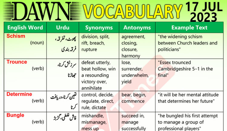 Daily DAWN News Vocabulary with Urdu Meaning (17 July 2023)