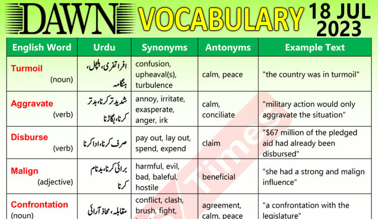 Daily DAWN News Vocabulary with Urdu Meaning (18 July 2023)