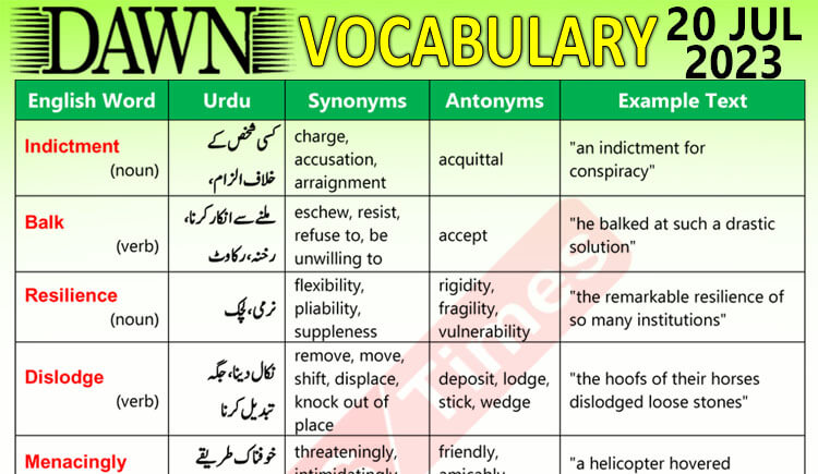 Daily DAWN News Vocabulary with Urdu Meaning (20 July 2023)