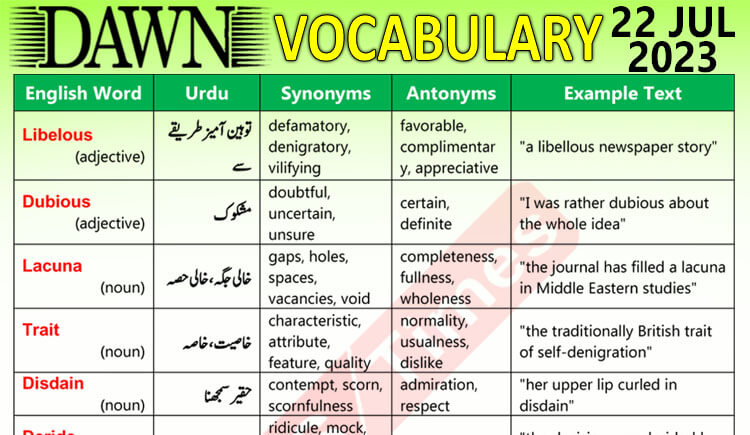 Daily DAWN News Vocabulary with Urdu Meaning (22 July 2023)