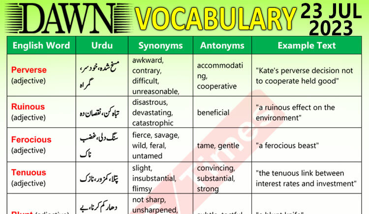 Daily DAWN News Vocabulary with Urdu Meaning (23 July 2023)