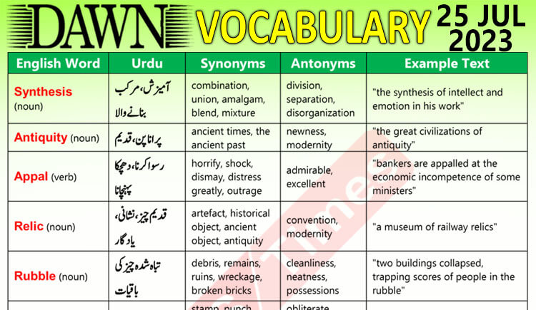 Daily DAWN News Vocabulary with Urdu Meaning (25 July 2023)