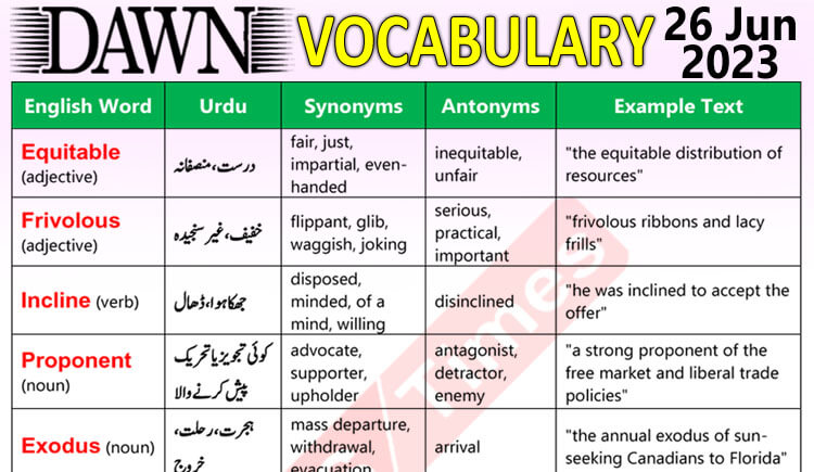 Daily DAWN News Vocabulary with Urdu Meaning (26 June 2023)