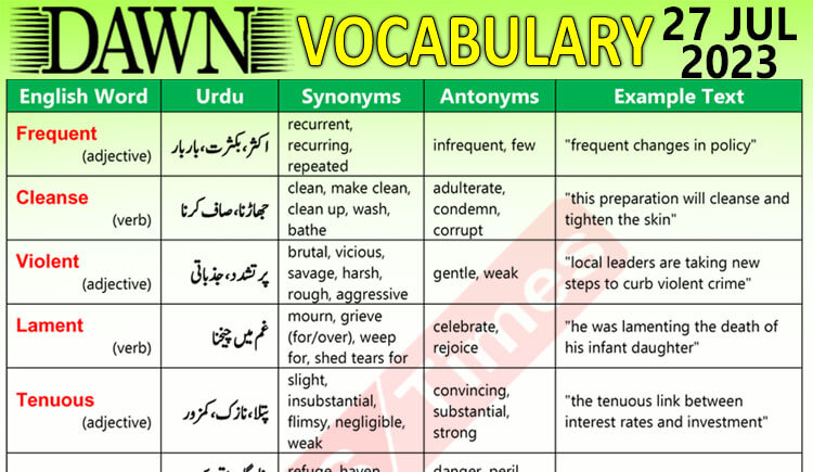 Daily DAWN News Vocabulary with Urdu Meaning 27 July 2023 1