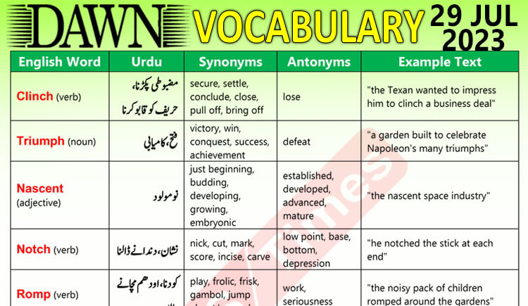 Daily DAWN News Vocabulary with Urdu Meaning (29 July 2023)