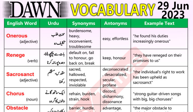 Daily DAWN News Vocabulary with Urdu Meaning (29 June 2023)