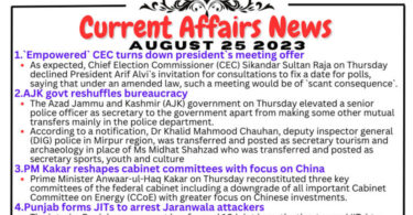 Daily Top-10 Current Affairs MCQs / News (August 25 2023) for CSS