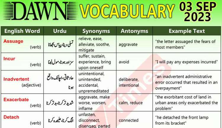 Daily DAWN News Vocabulary with Urdu Meaning (03 Sep 2023)