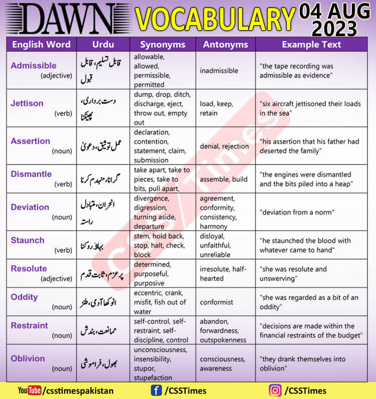 Daily DAWN News Vocabulary with Urdu Meaning (04 Aug 2023)