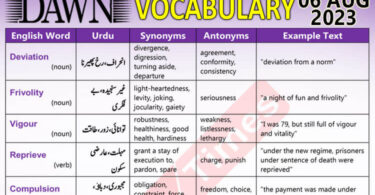 Daily DAWN News Vocabulary with Urdu Meaning (06 Aug 2023)