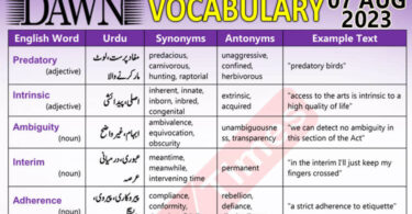 Daily DAWN News Vocabulary with Urdu Meaning (07 Aug 2023)