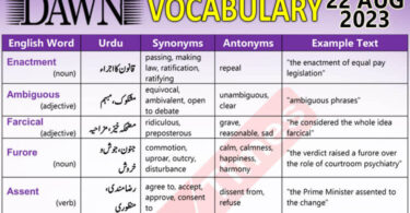 Daily DAWN News Vocabulary with Urdu Meaning (22 Aug 2023)