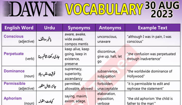 Daily DAWN News Vocabulary with Urdu Meaning (30 Aug 2023)