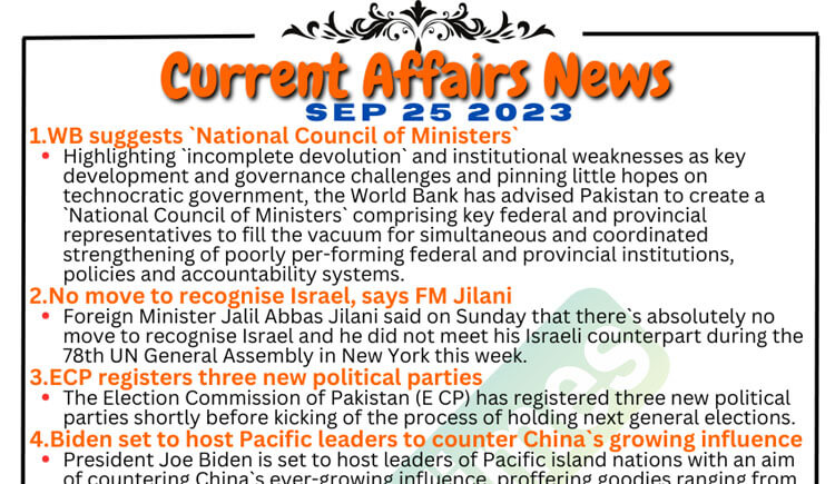 Daily Top-10 Current Affairs MCQs / News (September 25 2023) for CSS