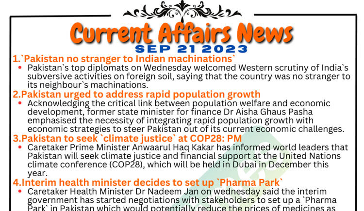 Daily Top-10 Current Affairs MCQs / News (September 21 2023) for CSS