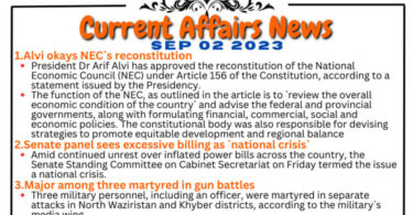 Daily Top-10 Current Affairs MCQs / News (September 02 2023) for CSS