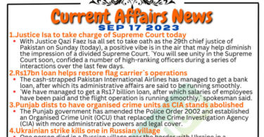 Daily Top-10 Current Affairs MCQs / News (September 17 2023) for CSS
