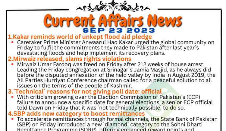 Daily Top-10 Current Affairs MCQs / News (September 23 2023) for CSS
