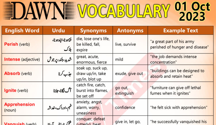 Daily DAWN News Vocabulary with Urdu Meaning (01 Oct 2023)