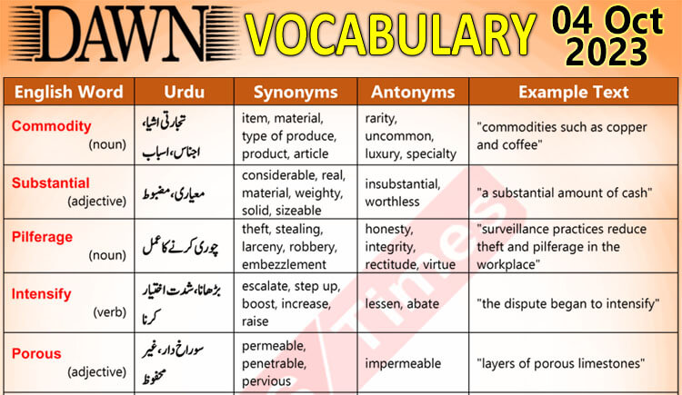 Daily DAWN News Vocabulary with Urdu Meaning 04 Oct 2023 1