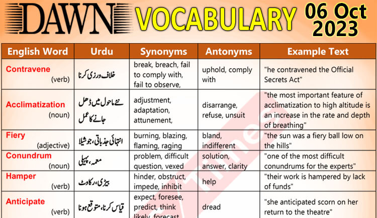 Daily DAWN News Vocabulary with Urdu Meaning (06 Oct 2023)