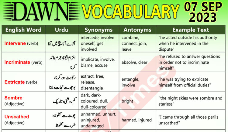 Daily DAWN News Vocabulary with Urdu Meaning (07 Sep 2023)