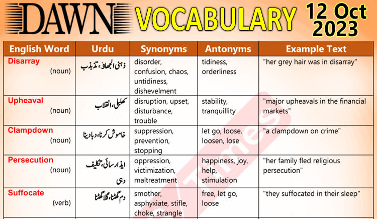 Daily DAWN News Vocabulary with Urdu Meaning (12 Oct 2023)