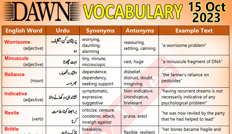 Daily DAWN News Vocabulary with Urdu Meaning (15 Oct 2023)