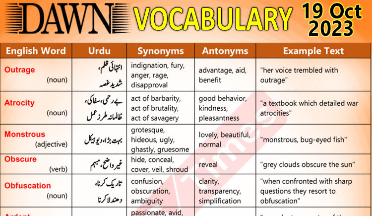 Daily DAWN News Vocabulary with Urdu Meaning (19 Oct 2023)