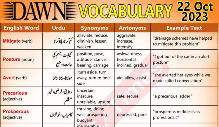 Daily DAWN News Vocabulary with Urdu Meaning (22 Oct 2023)