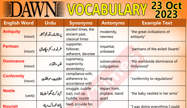 Daily DAWN News Vocabulary with Urdu Meaning (23 Oct 2023)