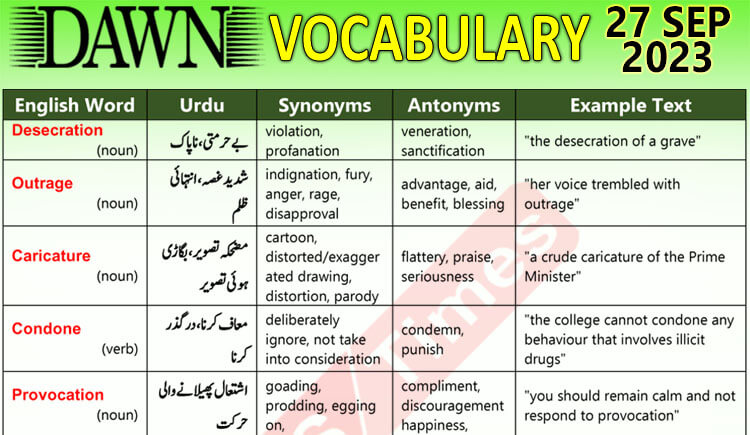 Daily DAWN News Vocabulary with Urdu Meaning (27 Sep 2023)