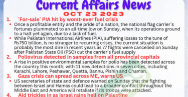 Daily Top-10 Current Affairs MCQs / News (October 23 2023) for CSS