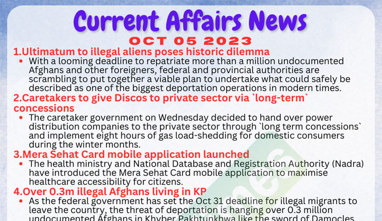 Daily Top-10 Current Affairs MCQs / News (October 05 2023) for CSS
